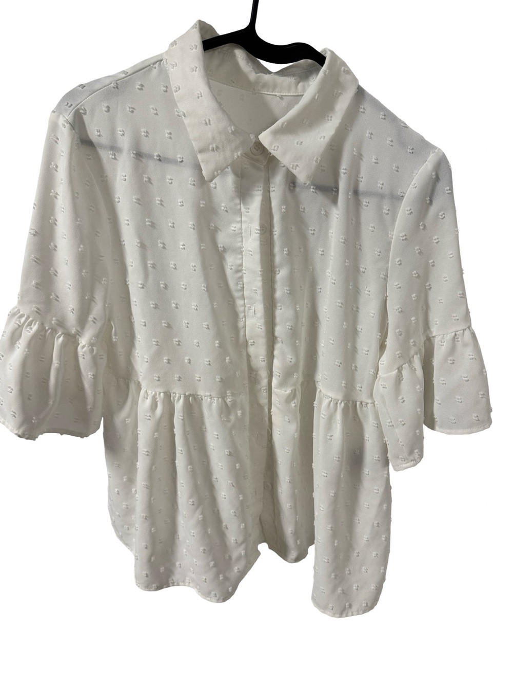 SHEIN White Swiss Dot Button-Front Peplum Top - Picture 4 of 4